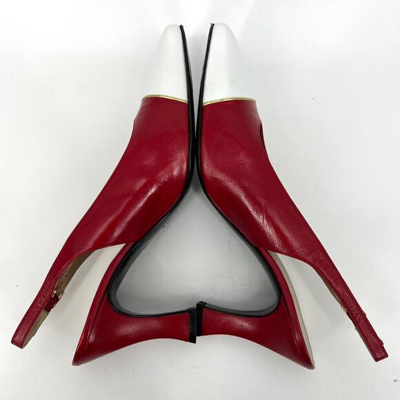 St. John Italy Red White Leather Slingback Heels Shoes Size 8 with Box dust bag - Picture 6 of 10